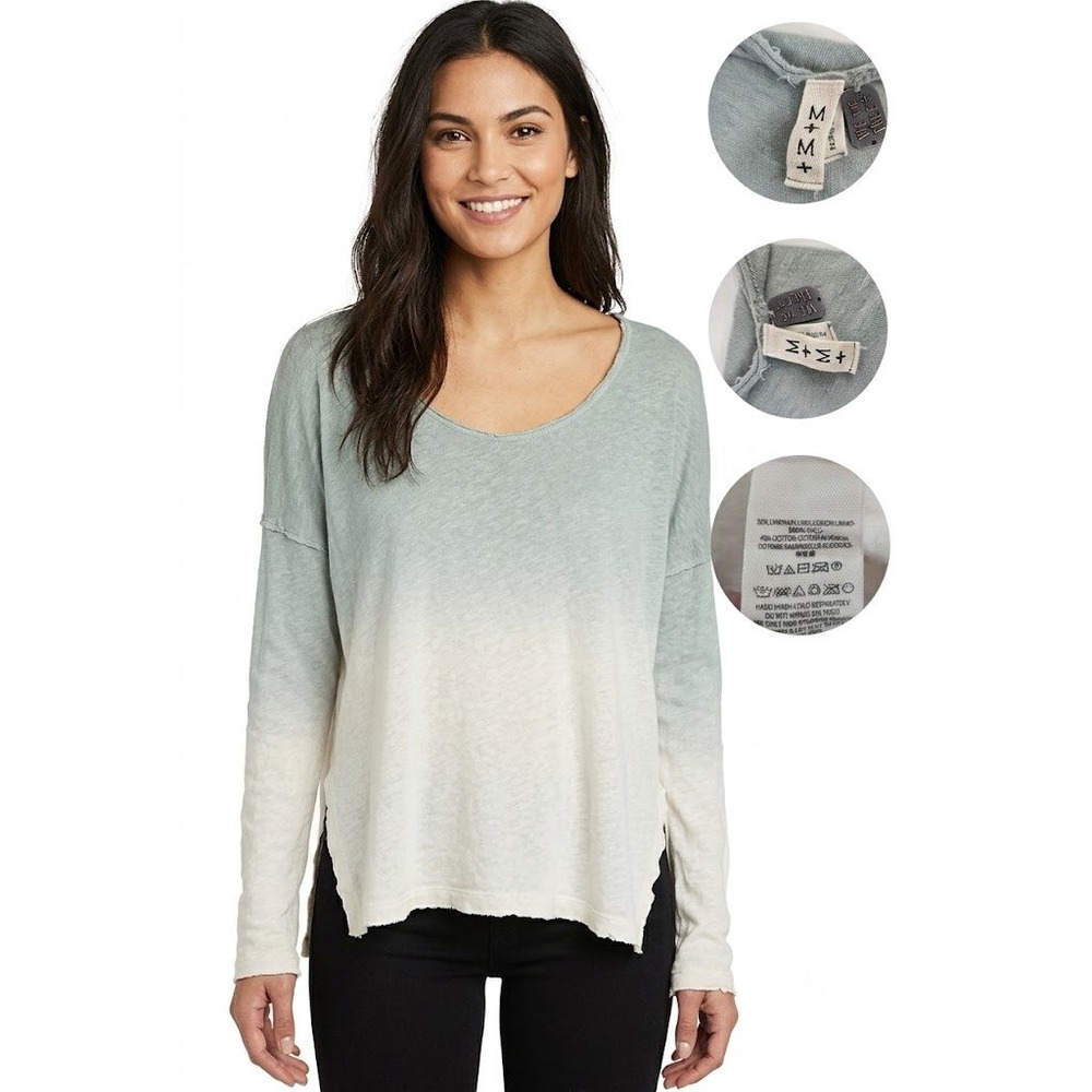 Free People We The Free‎ Ombre Linen Cotton Slouchy Top Womens Medium Sage Cream